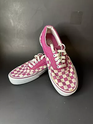 Vans Checkered Size 8 Shoes Womens Pink And White Lace Up Canvas Tennis Shoes • $16