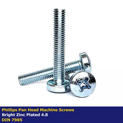 M4 X 14mm PHILLIPS PAN HEAD MACHINE SCREWS BRIGHT ZINC PLATED 4.8 - DIN 7985 • £1.39