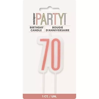 70th Birthday Party Supplies Rose Gold Numeral Candle - Number 70 • $2.95