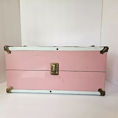 Vintage 1950s 1960s Pink Metal Doll Travel Trunk Doll Case Atomic Pink Kitschy • $18