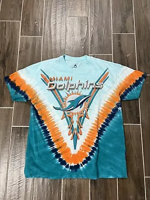 Vintage Majestic NFL Miami Dolphins Tie-Dye T-Shirt Size Large • $29.95