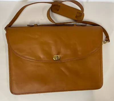 Vintage Briefcase Luggage Tan Harness Cowhide Leather Messenger Bag Monarch • $14