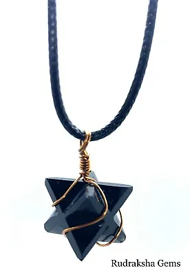Reiki Energy Charged Black Tourmaline Merkaba Star Copper Wrap Crystal Pendant • £6.99
