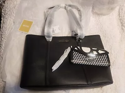 Authentic NWT $625 Michael Kors Sady Large Tote Handbag AND Wallet Black Leather • $149.99