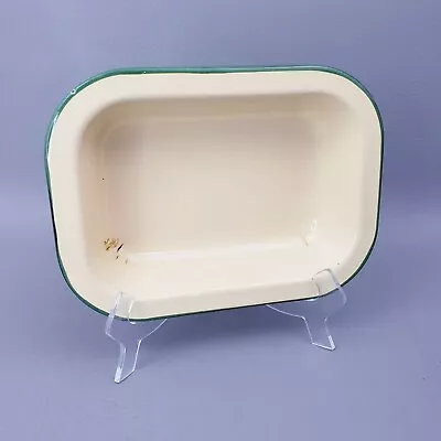 Vtg Cream & Green Trim Enamelware Rectangle Tray 9” X 7” X 1.75” Bumper Harvest • $11.99