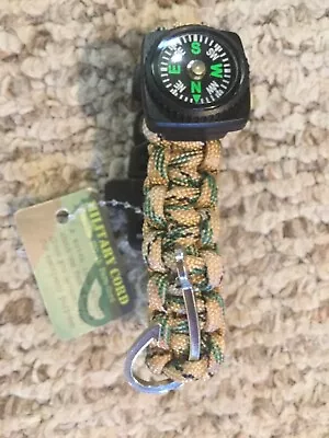 Woven Military Cord Bracelet With Compass & Fish Hook Sz L Fits 3.5  Dia Wrist • $10