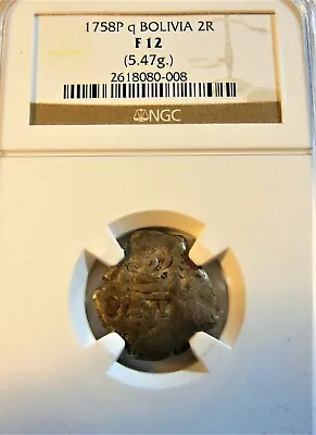 Bolivia 1758 Silver 2 Reales/COB NGC Fine 12  • $175