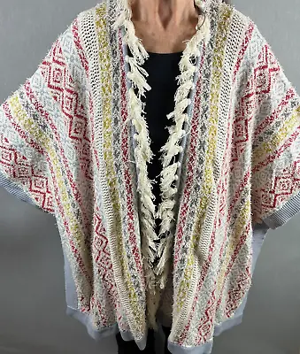 Cabi Poncho Cardigan Sweater Womens M/L Open Front Siesta Shawl Fringe Tassel • $21.78