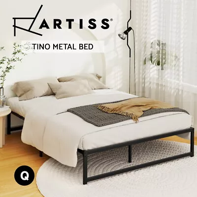 Artiss Bed Frame Queen Size Metal Mattress Base Platform Foundation Black TINO • $105.95