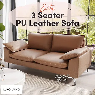3 Seater Sofa PU Leather Upholstered Couch Modern Lounge - Chocolate Brown • $459