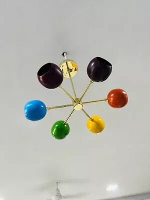 Mid Century Brass 6 Arm Multi Color Sputnik Chandelier Modern Light Fixture • $275.52