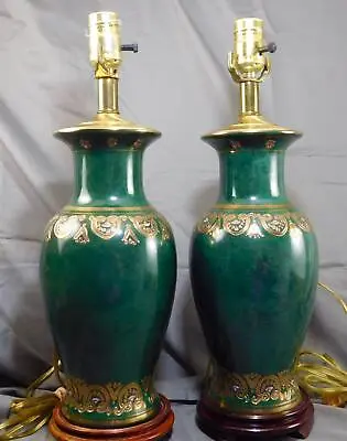 Vintage Chinese Emerald Green & Gold Ginger Jar/Vase Lamp Artistic Ceramic • $250