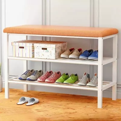 $59.95 • Buy Metal Hallway Cushion Shoe Rack Bench Bed End Ottoman Shoe Changing Bench 3 Tier