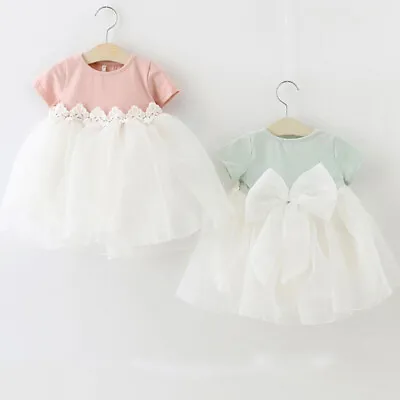 New Short Sleeve Top Tulle Skirt Baby Girl Dress Birthday Party Kids Clothes • £11.99