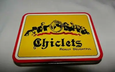 VINTAGE Chiclets Gum Yellow Advertising Hinged Metal Tin Box WITH GUM!!!!!!! • $26.99
