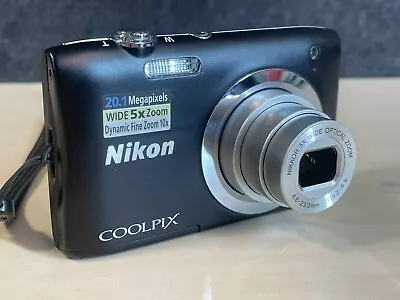 Nikon Coolpix A100 Digital Camera Black- 20.1 Megapixels Charger Battery SD Case • $140