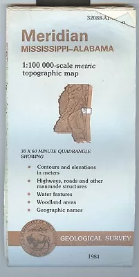 USGS Topographic Map MERIDIAN - Mississippi Alabama - 1984 - 100K - • $21.50