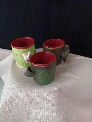 Primitive Pottery Cups By Marietta GA Artist Lucinda Vogelei Set Of 3 Signed • $30