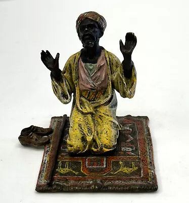 Antique Cold-painted Vienna Bronze Shaped As Praying Man On A Prayer Mat. • $499