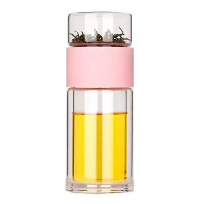 Portable Double Insulated Glass Tea Infuser Travel Tumbler Water Bottle (PINK) • $18.99