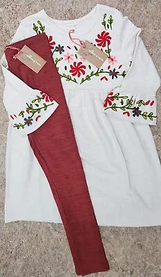 Mimi & Maggie Flower Embroidered Knit Dress Matching Leggings Size 10/12 NWT • $49.99