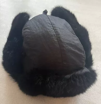 Mad Bomber Adult M Black Elmer Fudd Fur Trapper Hat Ear Flaps New $43.95 Tags • $23