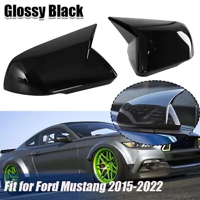 Horn Style Gloss Black Rearview Side Mirror Cover For 2015-2022 Ford Mustang • $29.88