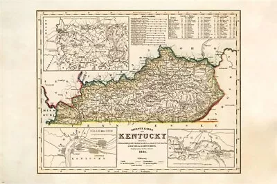 DETAILED 1851 MAP OF KENTUCKY Poster Legend Colorful HISTORIC 20x30 • $9.99