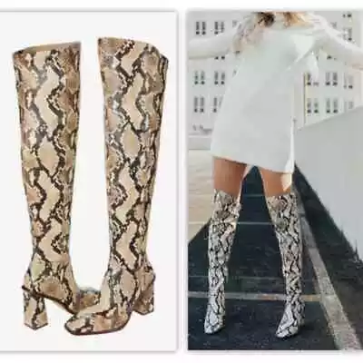 Vince Camuto Sz 8.5 Dreven Snake Over The Knee Boots Square Toe Chunky Heel NWOB • $124.97