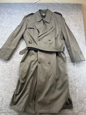 Hart Schaffner Marx Overcoat Double Breasted Green Belted Long Trench Coat 40L • $45