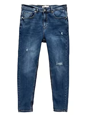 Zara Man Skinny Ankle Jean Size 32x26 Stretch Blue Denim Distressed Detailing • $19.95