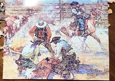 VINTAGE JOS J.K. STRAUSS WOODEN JIGSAW PUZZLE 500 PIECES Box #226 COWBOY RODEO • $39.99