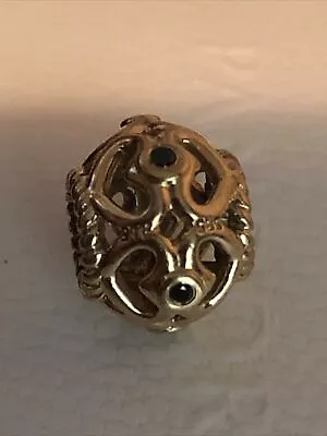 £220 • Buy Genuine New Pandora 14ct 14k Gold Open Heart Charm Black Diamonds 750466DB Boxed
