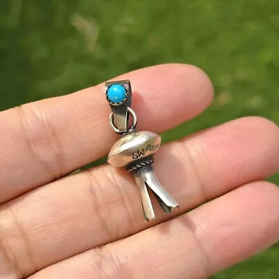 Navajo Sterling Silver Blue Turquoise Small Squash Blossom Pendant Monica Smith • $55