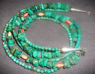 Vintage Sterling Silver & Turquoise 3 Strand Necklace Stunning! • $130