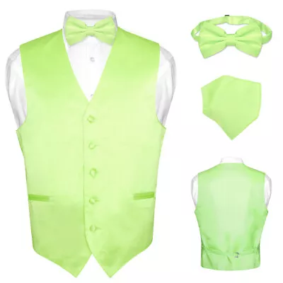 Men's Dress Vest BOWTie Hanky LIME GREEN Color Bow Tie Set For Suit Or Tuxedo M • $24.95