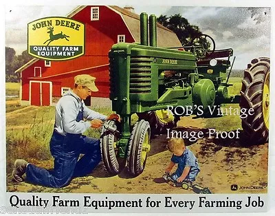 John Deere Poster Father Son Tractor Farming  1950 Art Print Ad Dealer  Photo  • $9.98