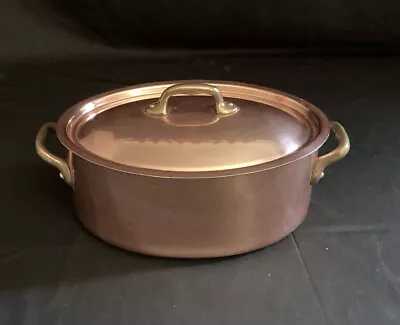 French Copper Stew Pot Casserole Pan With Lid Brass Handles Vintage • $165