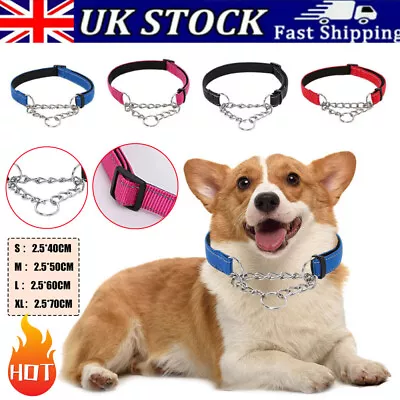 Reflective Martingale Dog Collar Nylon Half-Check Choke Chain Training Bulldog  • £8.99