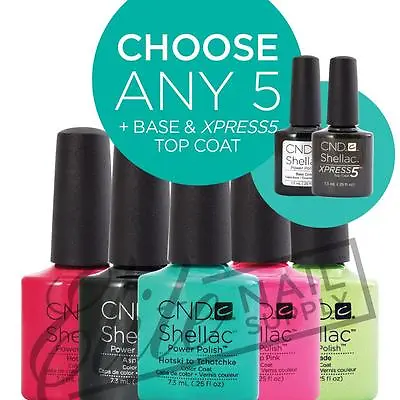 CND SHELLAC - 7.3ml - Any 5 Colours + Base + XPRESS5 Top + FREE Remover Wraps • $164.95