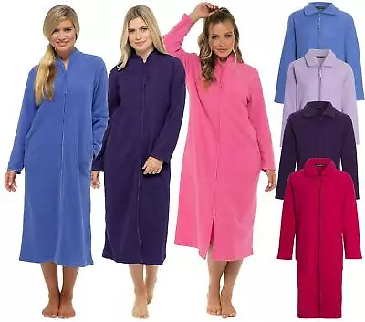 Ladies Zip Up Dressing Gown Soft Fleece Zipped Robe Nightwear UK 10-28 • £22.99