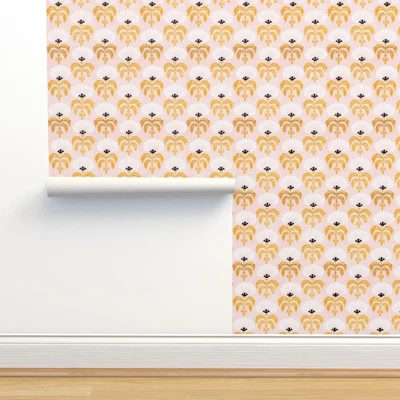 £33.61 • Buy Removable Water-Activated Wallpaper Gold Pink Boho Block Print Floral Mod Indian