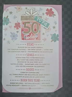 50th Birthday Card Girl Year You Were Born Events From 1974 (9 X 6 ) 50 Fifty • £3.99