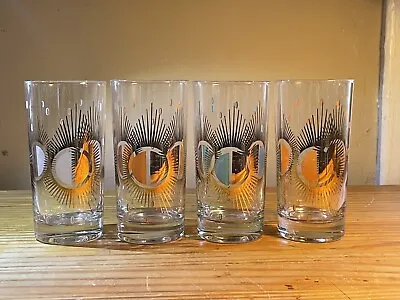 Fred Press Set Of 4 Glasses Atomic Starburst High Ball With Caddy 22k MCM • $80