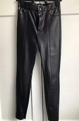 Zara Size Medium Black Faux Leather Leggings  • £4