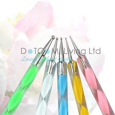 5x Nail Art Dotting Pen Crystal Marbleizing Tool Kit Set Manicure Painting 2-Way • $3.65