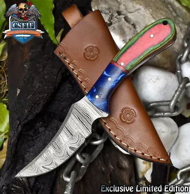 CSFIF Hot Item Skinner Knife Twist Damascus Hard Wood Micrata Bolster EDC • $7.50