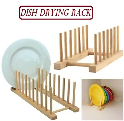 £9.89 • Buy Wooden Natural Cups Dish Plates Display Drying Storage Stand Rack Holder New Kit