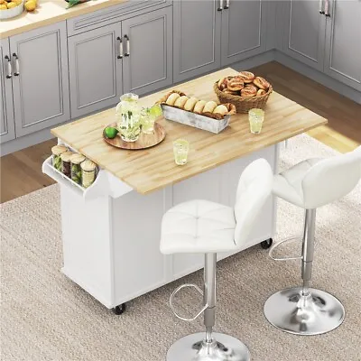 Rolling Kitchen Island W/Drop Leaf Tabletop Kitchen Cart W/3 Drawers & Cabinet • $238.99