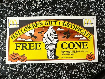 1987 McDonald's  Un-Used  Coupon Card (Scarce) HALLOWEEN - Free Ice Cream Cone • $29.99